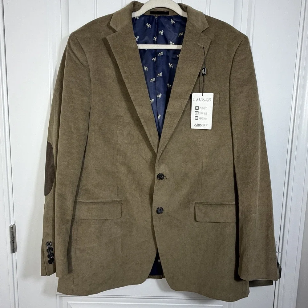 Lauren Ralph Lauren‎ Ultraflex Corduroy Sport Coat Blazer Brown 44L